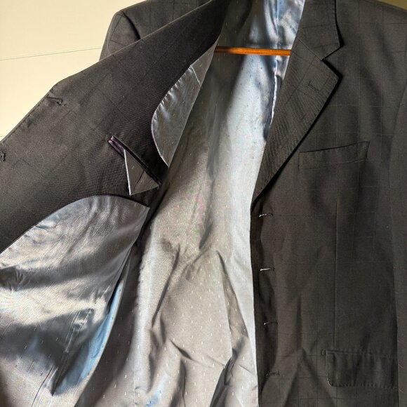 Vicci Uomo Suit Black Window Pane 4 Button Jacket & Pants Cuffed Hem Sz 42L/35W - Picture 8 of 15